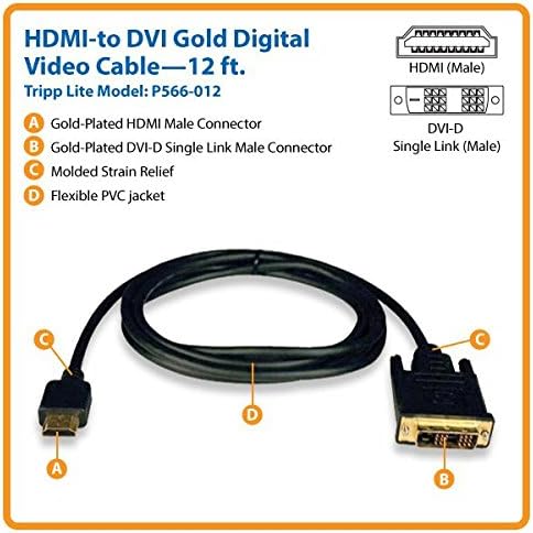 טריפ לייט HDMI לכבל DVI, כבל מתאם צג דיגיטלי 12 מטר, שחור