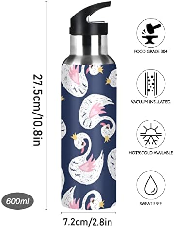 תבנית מים מצוירת של ברבור חמוד תרמוס בקבוק מים עם מכסה קש לילדים בנות בנות, 600 מל, כוסות בקבוק ספורט נירוסטה אטום