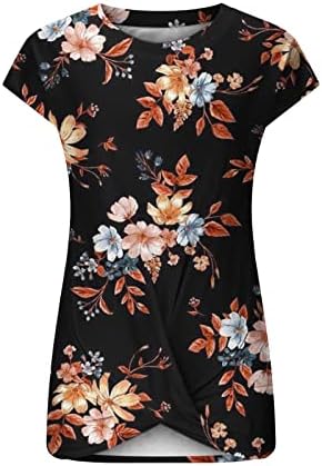 חולצות T שרוול קצר לנשים צוואר עגול צוואר עגול פרחים מודפסים חולצת טוניקה מצוידת חולצות לבושות מזדמנים
