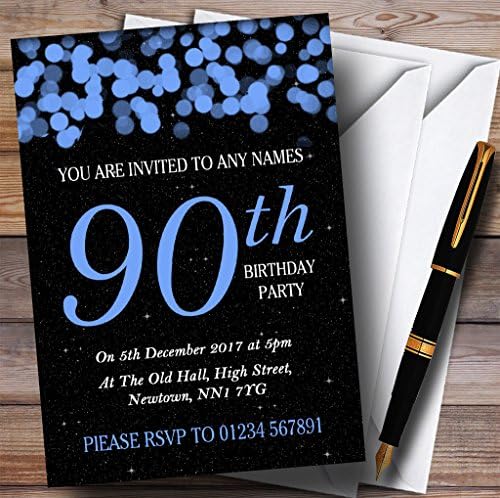 Blue Bokeh & Stars 90 הזמנות למסיבת יום הולדת בהתאמה אישית