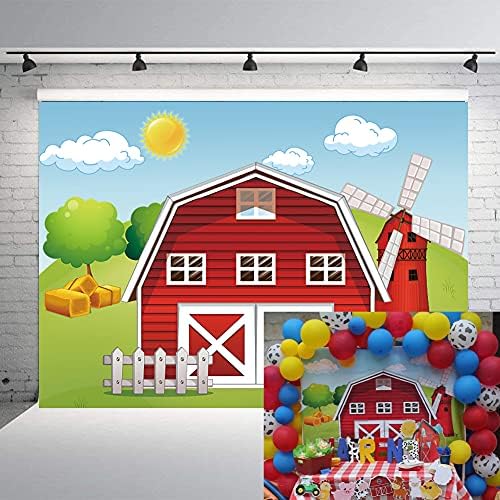 רויני קריקטורה חוות נושא רקע אדום חוות טחנת רוח בית ילדי מסיבת יום הולדת קישוט באנר