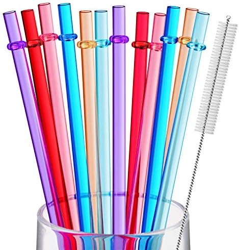 12 חתיכות 9 סנטימטרים לשימוש חוזר פלסטיק קשיות עבור גבוה כוסות וכוסות, 6 קשת צבעים ללא שבירה ברור בצבע שתיית