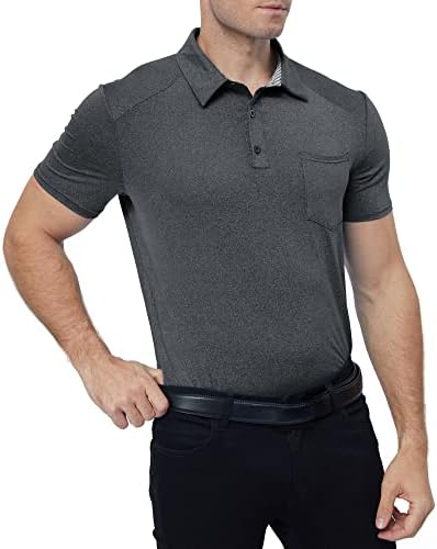 חולצות פולו גולף לגברים חולצות פולו גולף מהיר יבש מנדף לחות ביצועים חולצת צווארון פסים עם שרוול קצר