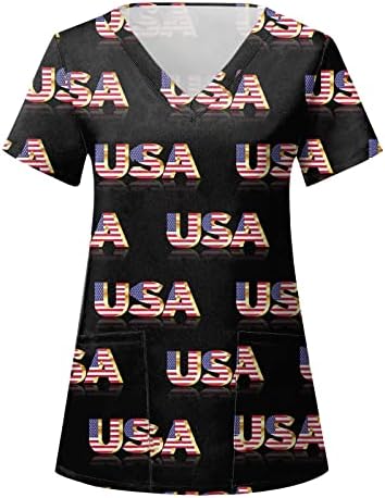 4 ביולי חולצות לנשים דגל ארה ב קיץ שרוול קצר חולצת צווארון עם 2 כיסים חולצה למעלה בגדי עבודה