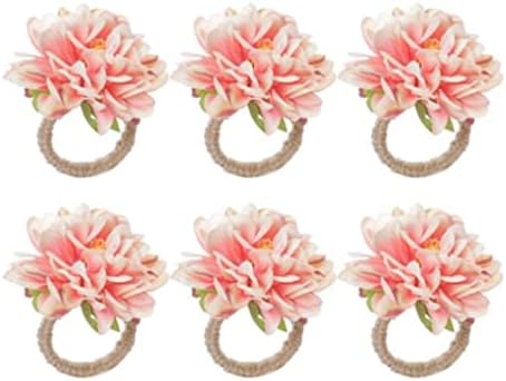 DHTDVD 6 יחידים בצורת פרחים בצורת מגבות טבעת מפית, מחזיק טבעת מפית חרצית למסיבת חתונה