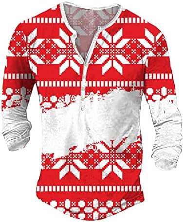 חולצות חג המולד של Wybaxz לגברים לגברים אופנה כותנה מזדמנת עץ שלג חג המולד מודפס שרוול קצר חולצה ג'וניור ארוך