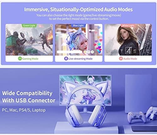 אוזניות משחק אוזניות משחק של IHIPPO עם אוזניות משחקי אוזניים של CAT עם מיקרופון וירטואלי 7.1 משחק קול/Live/Video