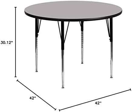 פלאש ריהוט רן 42 עגול אפור תרמית רבד פעילות שולחן-סטנדרטי גובה מתכוונן רגליים