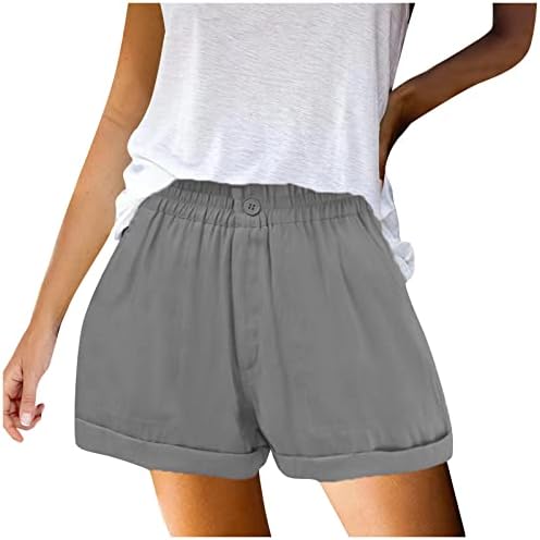 מכנסי קיץ של פיררו לנשים, מכנסיים קצרים מזדמנים של נשים אלסטי בצבע אחיד כפתור ציפורניים רוכסן מכנסיים