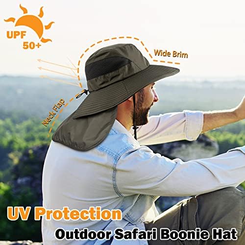 הגנת UV דיג כובע שמש: כובע קירור רחב חיצוני שופע עם דש צוואר/דלי טיולים גדולים של ספארי מתקפלים.