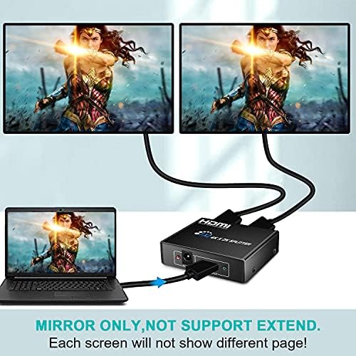 מפצל HDMI 1 ב -2 OUT, 1x2 HDMI מפצל למסכים כפולים כפולים/מראה בלבד, goxmgo 2 דרך HDMI מפיץ 1 עד 2 עבור