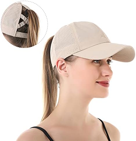 HGGE נשים Criss Cross Coytail כובע בייסבול מתכוונן כובע ייבוש מהיר של Bun Ponycap