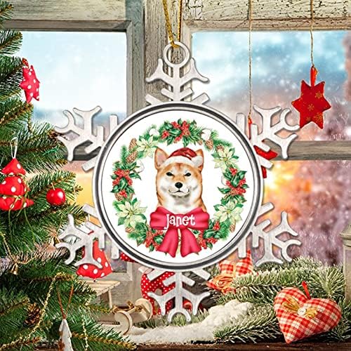 קישוט עץ חג המולד שם מותאם אישית שם חג המולד זר כלב קישוטי כלב כלב עם כובע סנטה עיצוב חג המולד Shih tzu מתכת