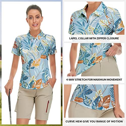 חולצת גולף לנשים שרוול קצר חולצת טניס רבע רוכסן גולף גולף חולצות פולו חולצות ארגייל קיץ יבש