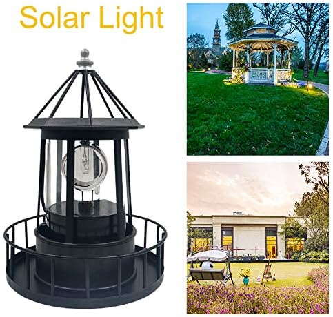 Calidaka LED מגדלור מופעל סולארי, 360 מעלות מנורה מסתובבת פסל עמיד למים אורות מסתובבים סולארי