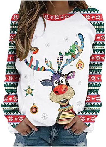 נשות חג המולד צמרות איילים חמודים מודפסים חולצות שרוול ארוך סוודר סוודרים סווטשירט סווטשירט סווטשיר