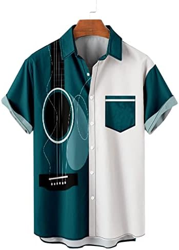 כפתור מזדמן של HDDK לגברים למטה חולצות שרוול קצר חוף קיץ חוף וינטג 'מוסיקה מוסיקה הדפסת חולצות הוואי