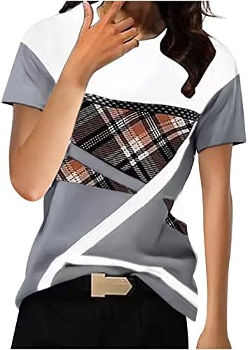 צמרות בגודל פלוס לנשים חולצות קיץ שרוול קצר משובץ אופנה משובץ גיאומטרי גיאומטרי סים מזדמן סים מתאים חולצה