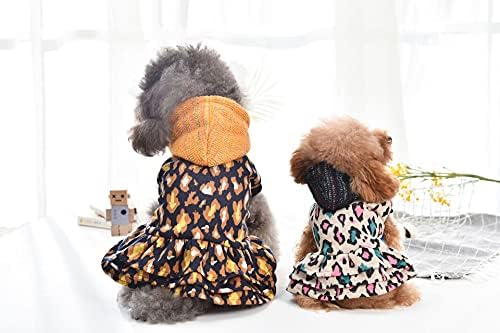 שמלת סוודר כלבים נמר 2 יחידות ארוזות, חתולי כלבים חצאית תרמית, תלבושות ז'קט עבה של גורים, שמלות קפוצ'ון מטושטשות