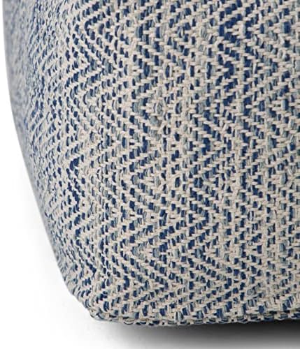 Simplihome Nate Square Pouf, שרפרף רגליים, מרופד בג'ינס דפוס דפוסי כותנה ארוגה ביד, לסלון, חדר