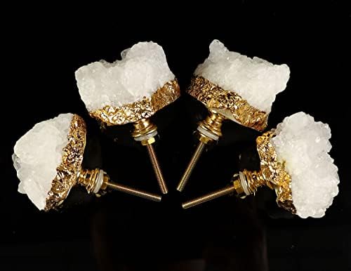 Jic gem 4 חבילה קרונות אבן קריסטל ידיות קוורץ geode geode ידיות מצופה זהב דרוזי זהב טבעי מגירת ארונות אבן