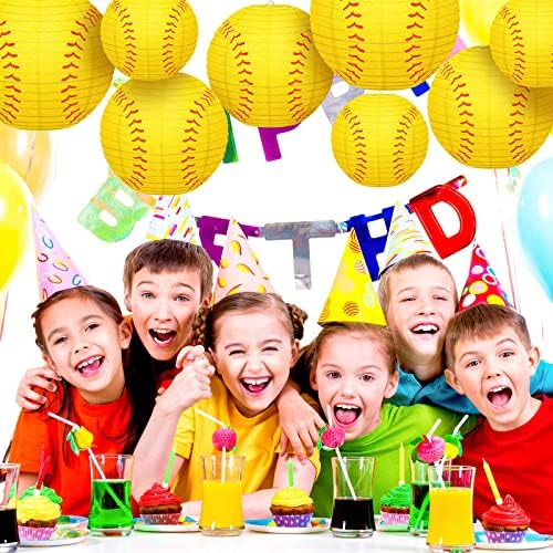 קום 8 חתיכות סופטבול נייר פנס צהוב בייסבול תליית פנסי קישוטי ספורט כדור ספקי צד עבור צוות יום הולדת פסטיבל