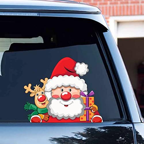 Leniutor חג המולד סנטה קלאוס מדבקת מציץ, מדבקות איש שלג אייל חמוד למדבקות פגוש חלונות רכב קישוטי אביזר לרכב לחג