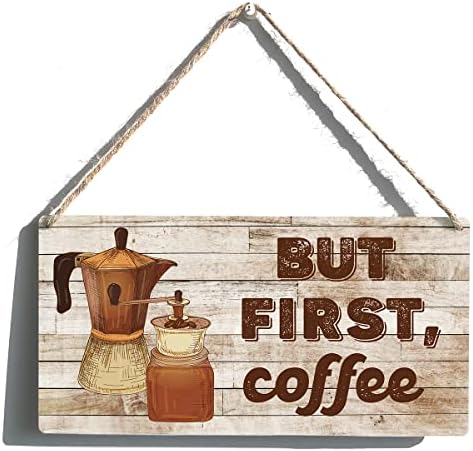 קפה קפה מטבח קפה קפה מעץ תלייה עץ תלייה פלאק רטרו קיר קיר עיצוב בית קישוט מטבח 12 x 6 אינץ '