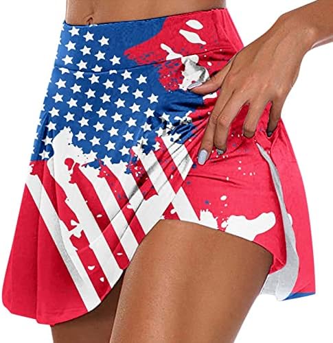 4 ביולי דגל אמריקאי חצאיות אתלטיות עם מכנסיים קצרים לנשים עם מותניים גבוהים זורמים גולף סקורטס 2 ב 1 יוגה סקורטס