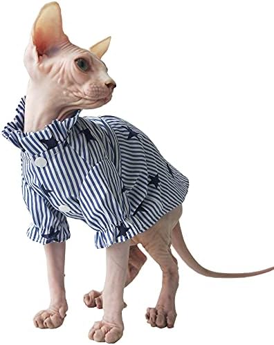 Sphynx בגדי חולצת חתול חסרי שיער, חתול חיות מחמד ללבוש חולצת פס נאה עם צווארון עניבה ניתנת לניתוק, ביגוד אפוד
