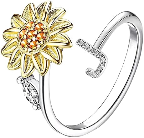2023 חדש חמניות 26 אותיות טבעת מסתובבת לנשים תכשיטי אופנה אביזרים פופולריים לאישה י2קולורינג
