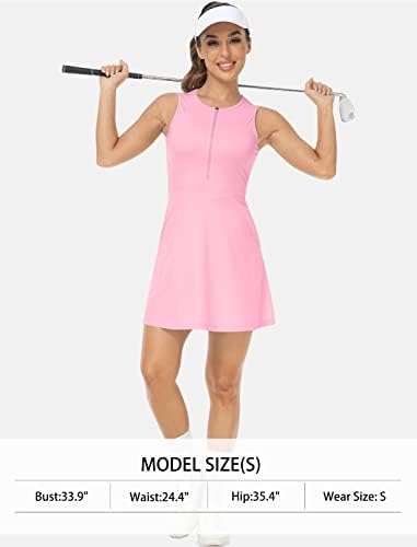 שמלות טניס של MOFIZ לנשים שמלת גולף ללא שרוולים עם מכנסיים קצרים מובנים ו -4 כיסים שמלת אימון אתלטית צוואר