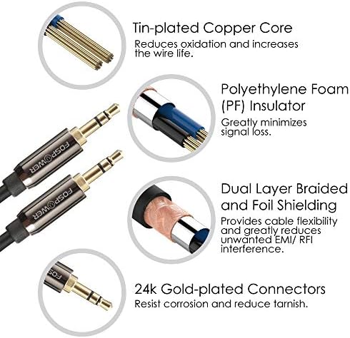 כבל אודיו פוסאוור 25 רגל, אודיו סטריאו 3.5 מ מ כבל עזר קצר זכר זכר כבל לרכב, אפל אייפון, אייפוד, אייפד, סמסונג