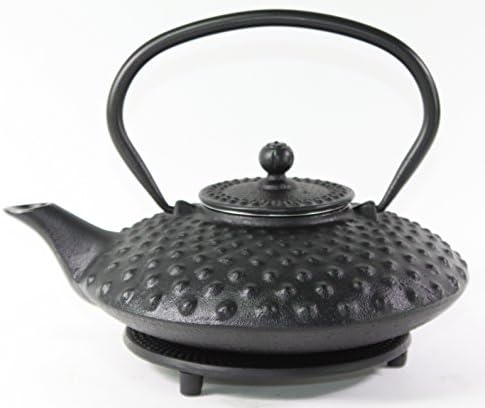 ברזל תה סיר + 2 תה כוסות סט ~ שחור יפני קומקום + 2 תה כוסות כלול שחור דוט כיריים עיצוב~/בית תפאורה