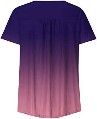 חולצות קיץ של Qtthzzr לנשים חולצות הדפסת שיפוע מזדמנת לחצני שרוול קצר במעלה חולצות חולצות הנלי