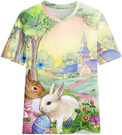 חולצות פסחא לנשים ארנב ארנב חמוד טיז גרפי עליון צוואר עגול חולצת טריקו סוודר חולצה שרוול קצר חולצה מזדמנת
