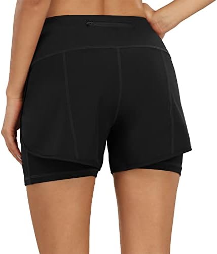 מכנסיים קצרים פעילים של BodyChum המריצים מכנסיים קצרים מותניים גבוהים באלסטיים עם בטנה מכנסי אימון