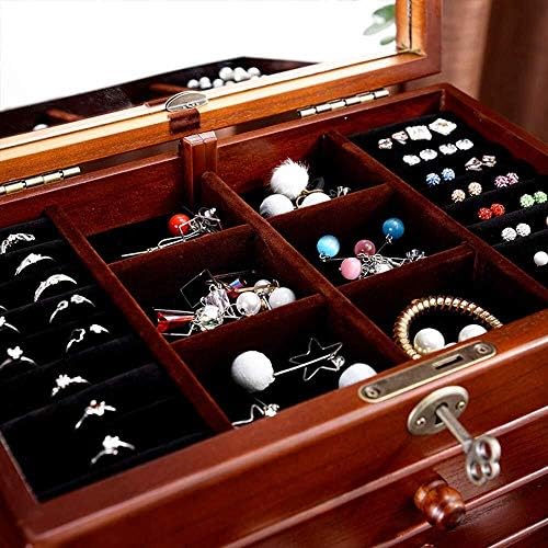 QTT תכשיטים קופסת חזה קופסאות תכשיטים מעץ עם מנעול 5 שכבות גדולות קופסאות אחסון קופסאות אחסון קופסת אחסון קופסת
