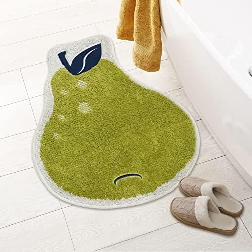 שטיח אמבטיה קטן סופג אגס חמוד לילדים, שטיח אמבטיה ירוק פירות מצוירים ללא החלקה, שטיח רצפת אמבטיה חמוד 19 על