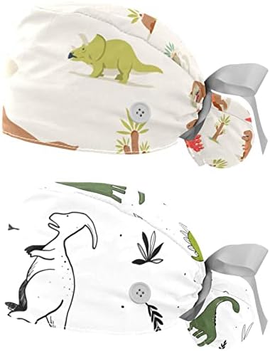 2 חבילות עבודה כובע עם כפתור לנשים ארוך שיער מתכוונן אלסטי עניבה חזרה כובעי נפוחה כובעי חמוד דינוזאור