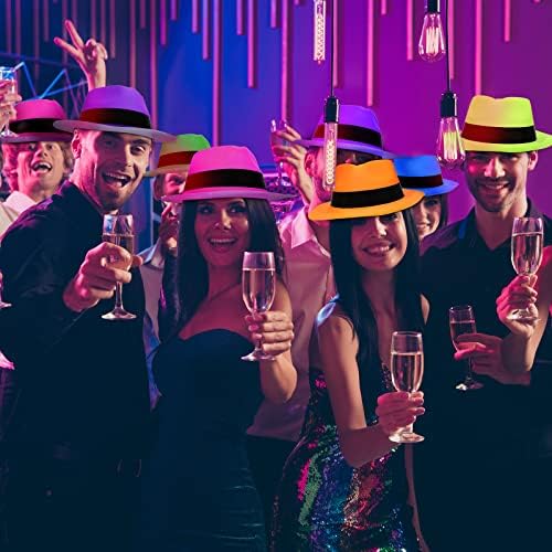 48 חתיכות ניאון גנגסטר כובעי מאפיה סגנון מסיבת כובע בהיר פדורה שמלת כובעי גנגסטר מסיבת קישוט עבור יום