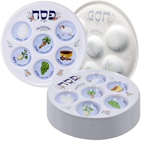 חברת Dreidel Savover Seder Plate Deluxe איכות פלסטיק 10 צלחות חד פעמיות