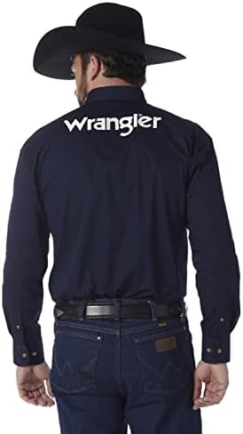 רנגלר גברים של מערבי לוגו שני כיס ארוך שרוול כפתור חולצה