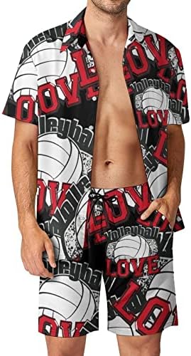 WeedKeycat כדורעף אוהב תלבושות חוף לגברים 2 חלקים כפתור הוואי מטה חולצת שרוול קצר ומכנסי תא מטען קצרים