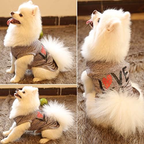 חולצת טריקו של כלבים/בעלים של LKEX ， תלבושות גורות לבוש נושמות רכות תלבושות גוונים נעימים מזדמנים ， דפוס אהבה
