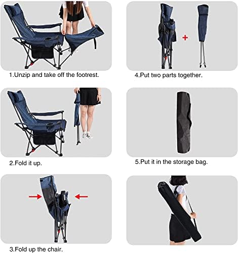 כיסא קמפינג Redcamp עם חפיסת משענת כף רגל נשלפת 2, כסאות מחנה מתקפלים ניידים למבוגרים, כחול עם בגב בד