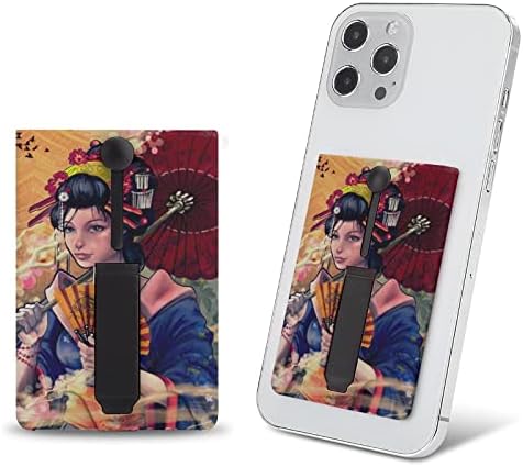 יפה יפני גיישה דבק טלפון גריפ כרטיס מחזיק עם פופ החוצה דוכן מתקפל רגלית עם עיצוב הדפסה