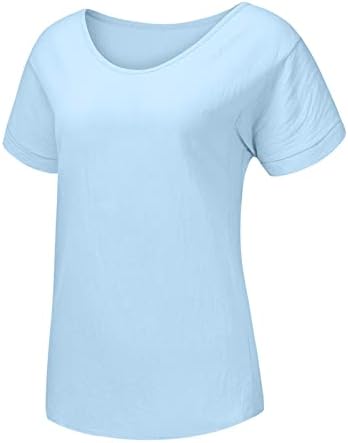 חולצות פשתן כותנה של Beuu לנשים על חולצות חולצות מוצקות של צוואר קיץ לנשים קיץ מזדמן שרוול טי-טריקו