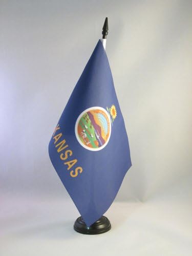 דגל AZ דגל קנזס דגל שולחן 5 '' x 8 '' - ארהב מדינת קנזס דגל שולחן דגל 21 x 14 סמ - מקל פלסטיק שחור ובסיס