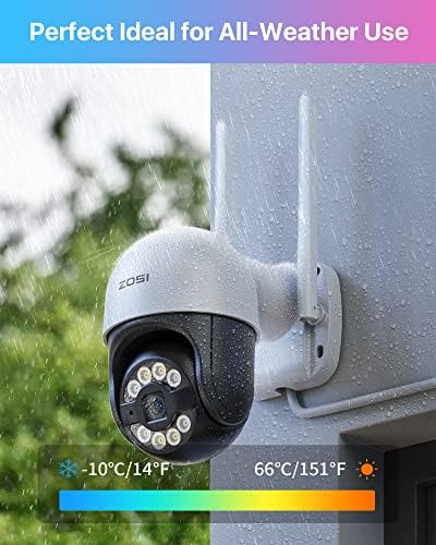 Zosi C289 1080p WiFi Pan/TILT מצלמת אבטחה חיצונית, מצלמת IP של מעקב ביתי PTZ, אזעקת סירנה אור